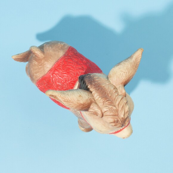 Vintage large squeak toy doll Sun Rubber Co donkey red saddle swivel head 60s - Picture 5 of 10